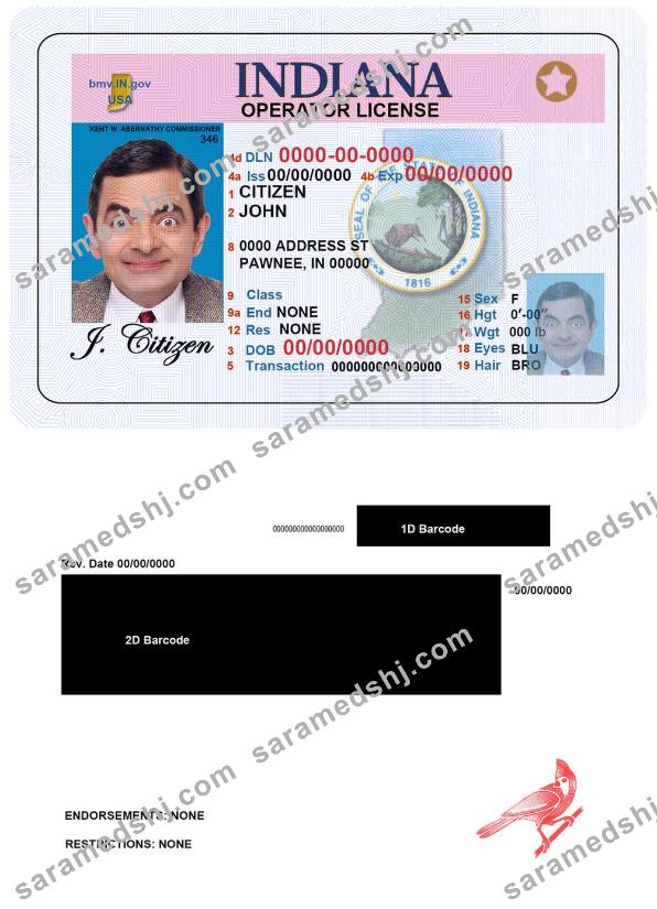 USA Indiana driving (operator) license